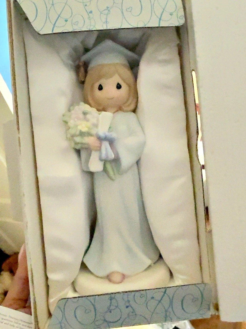 Precious Moments I Know Who Holds The Future Figurine in White & Blue Like New